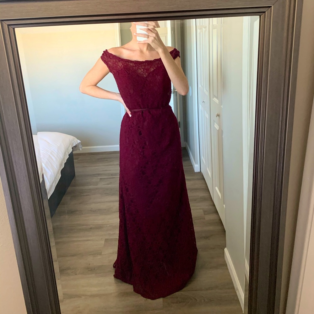 Long lace burgundy dress